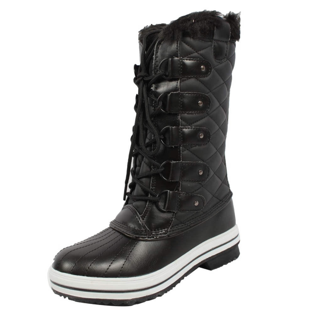 Size 7.5 Black Lace Up Quilted Mid Calf Winter Snow Boot - Picture 3 of 8